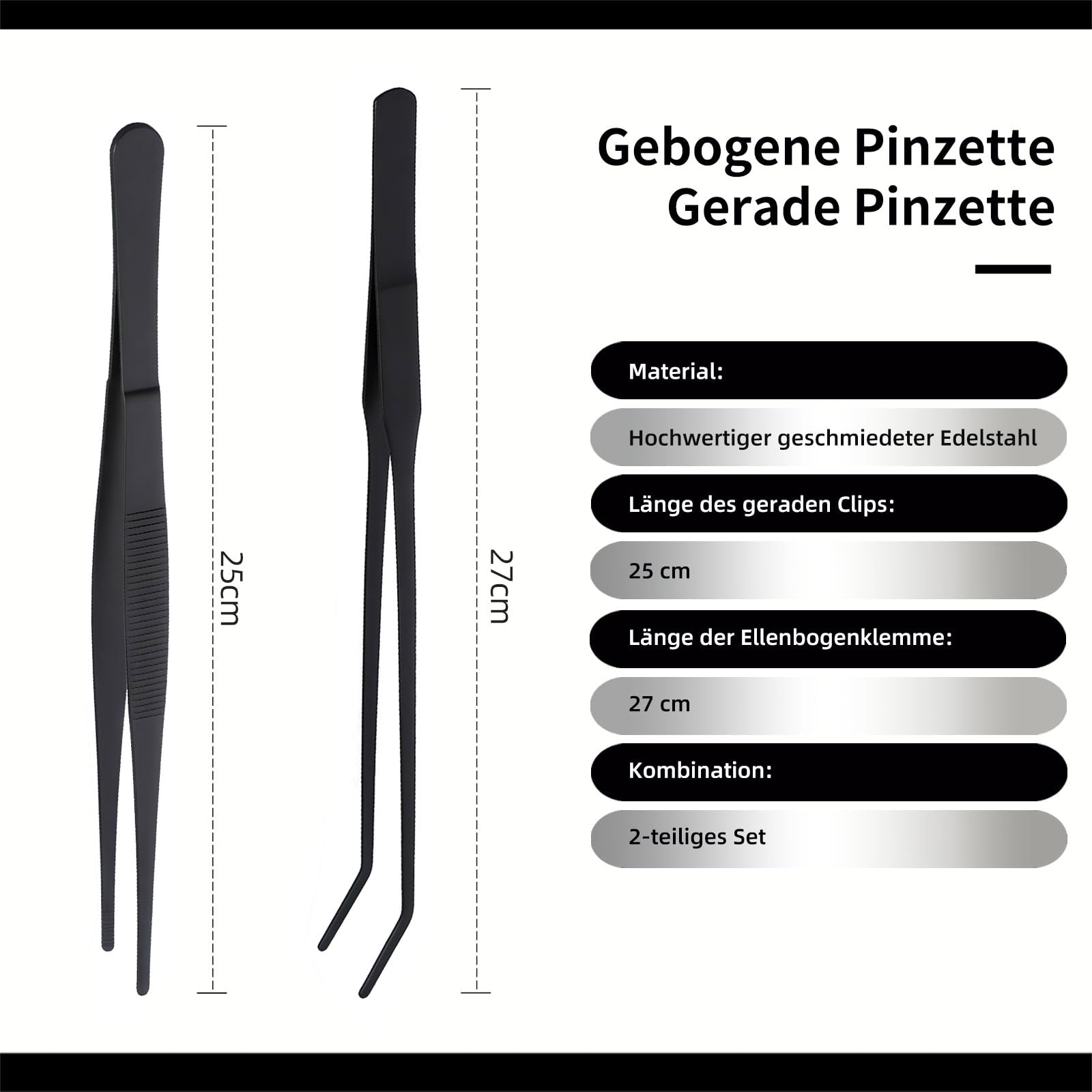 Juego de 2 pinzas de acuario largas de acero inoxidable, pinzas de alimentación rectas y curvas para reptiles, plantas acuáticas, accesorios protectores para dedos, serpientes, lagartos, arañas - 3