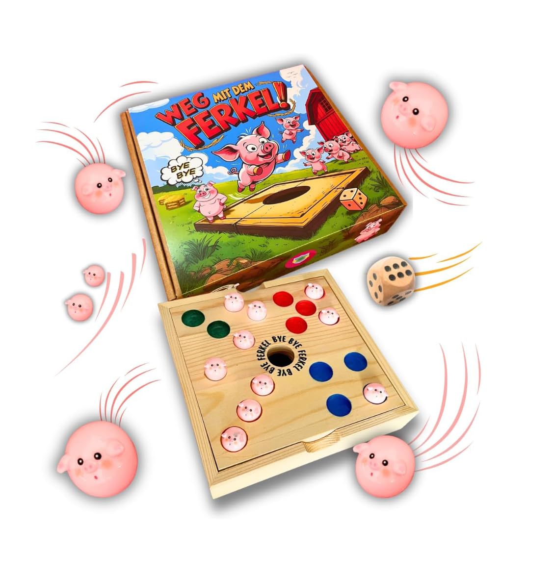 Mutou Débarrassez-vous du porcin. Le jeu de dés sauvage Pig Hole en bois | 60 cochons | Jeu de fête et jeu familial pour 2 à 6 joueurs | Jeu de société Big Hole