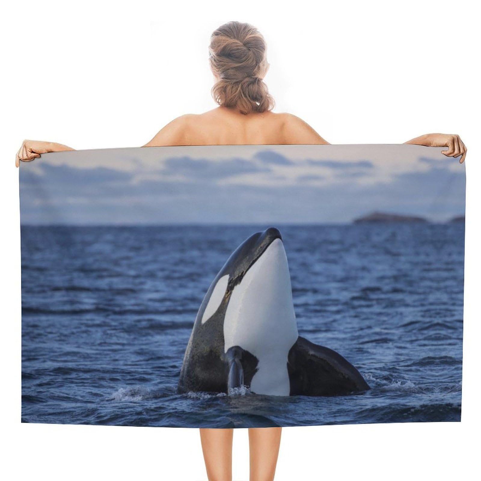 LEDFCVSU Beach Towel, Killer Whales Orca Bath Towel, Absorbent Towel for Swimming, Sports, Travel