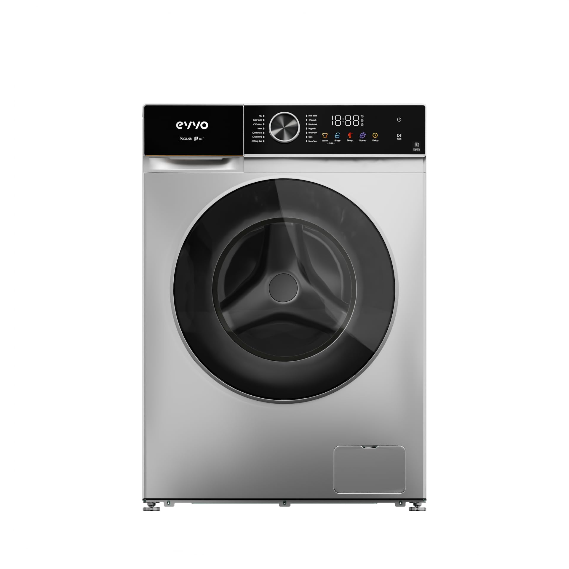 EVVO Lavadora Carga Frontal Nova P10X - Lavadora 10kg, Efic. Energética A, Motor Inverter eDRIVE, 1200 RPM, Tecnología SMART LOAD, Tambor ePROTECT, Pantalla Táctil, 14 Programas, Inox