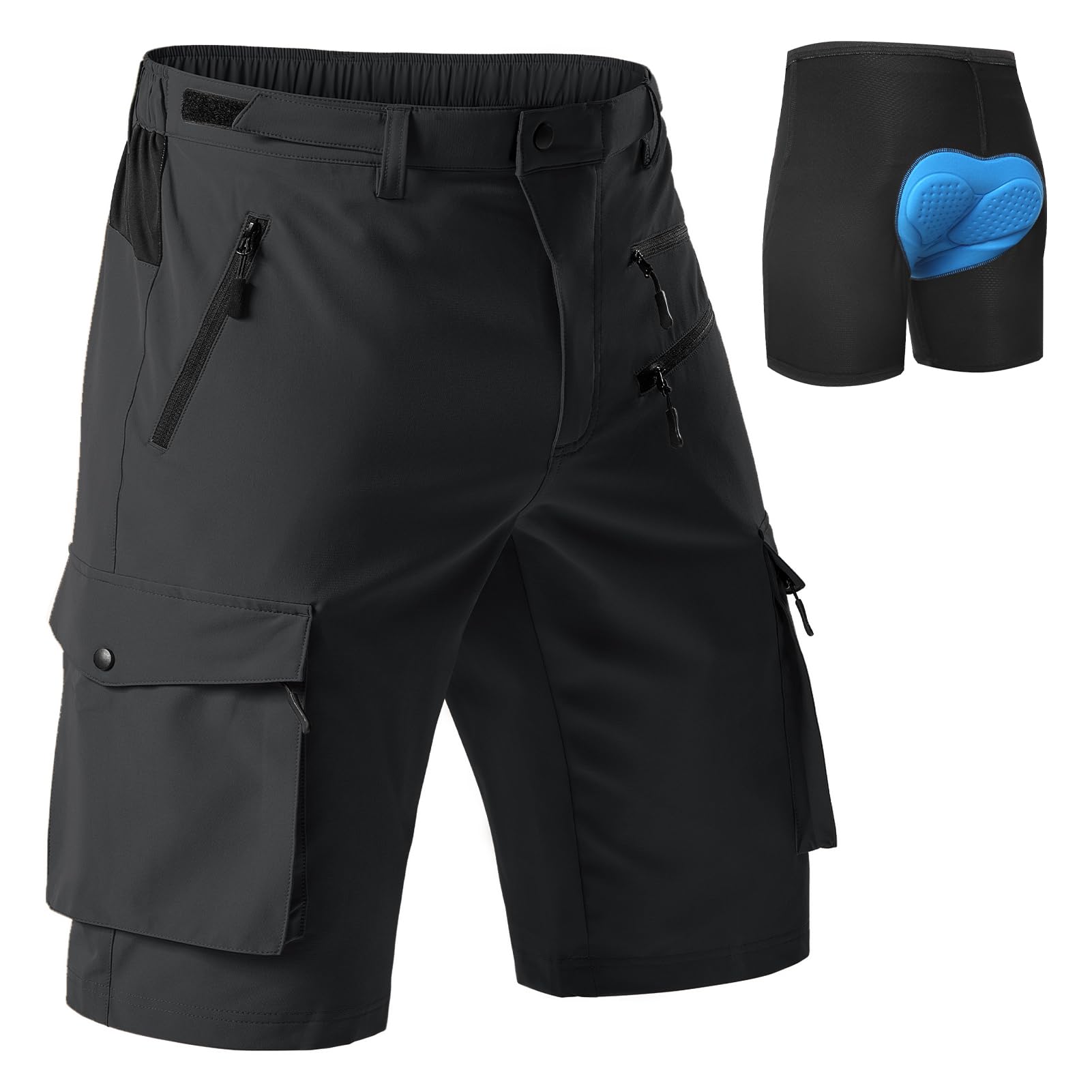 Hiauspor Pantalones Cortos de Ciclismo de montaña para Hombre, de Secado rápido, con Bolsillos con Cremallera MTB Trekking