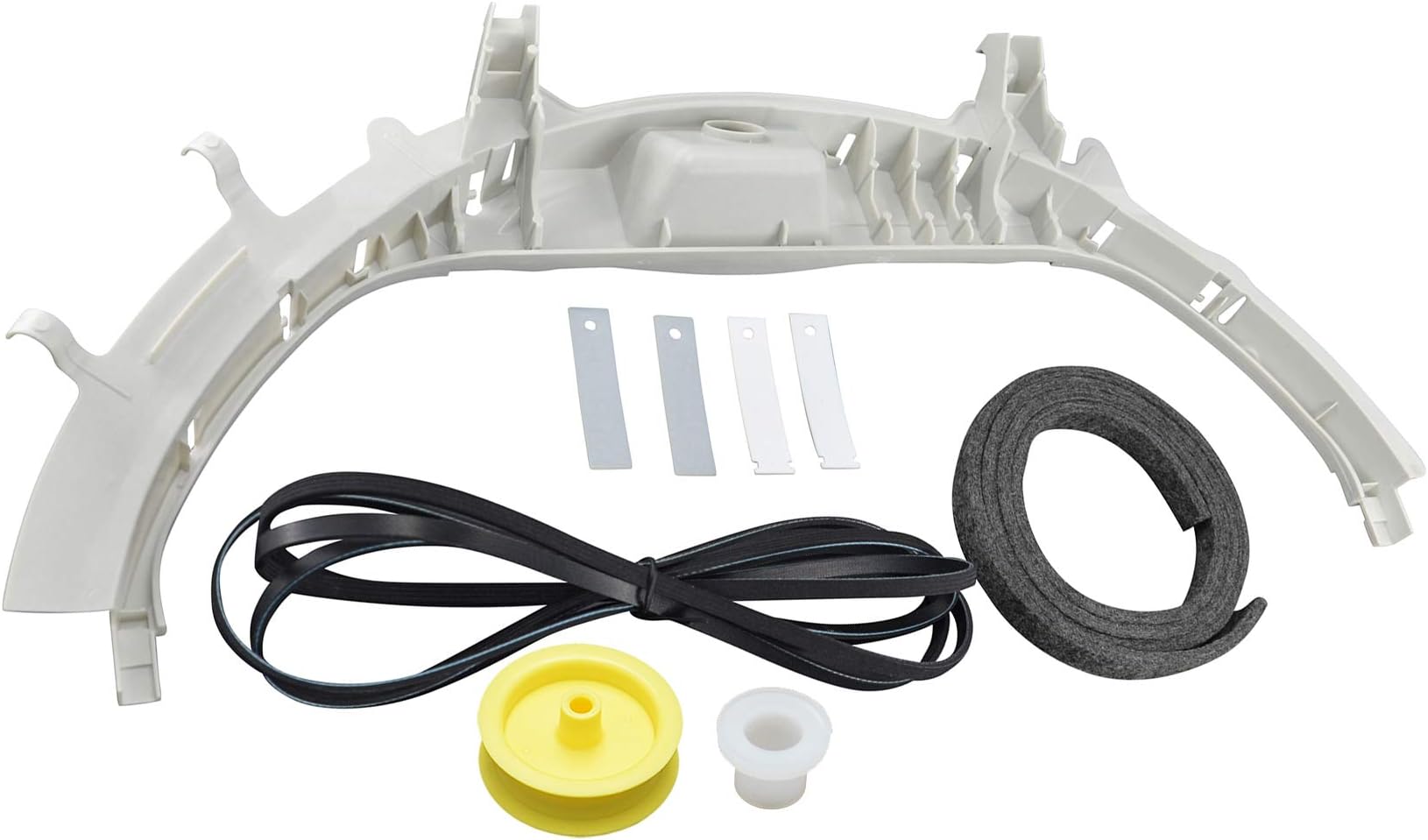 WE49X20697 Dryer Bearing Kit for GE Dryer Contains WE3M26 Top Bearing WE9M30 Drum Felt WE12M29 Belt WE1M1067 Bearing Slides WE1M504 Glide Slides WE12X83 Pulley Idler WE3X75 Rear Drum Support Bearing