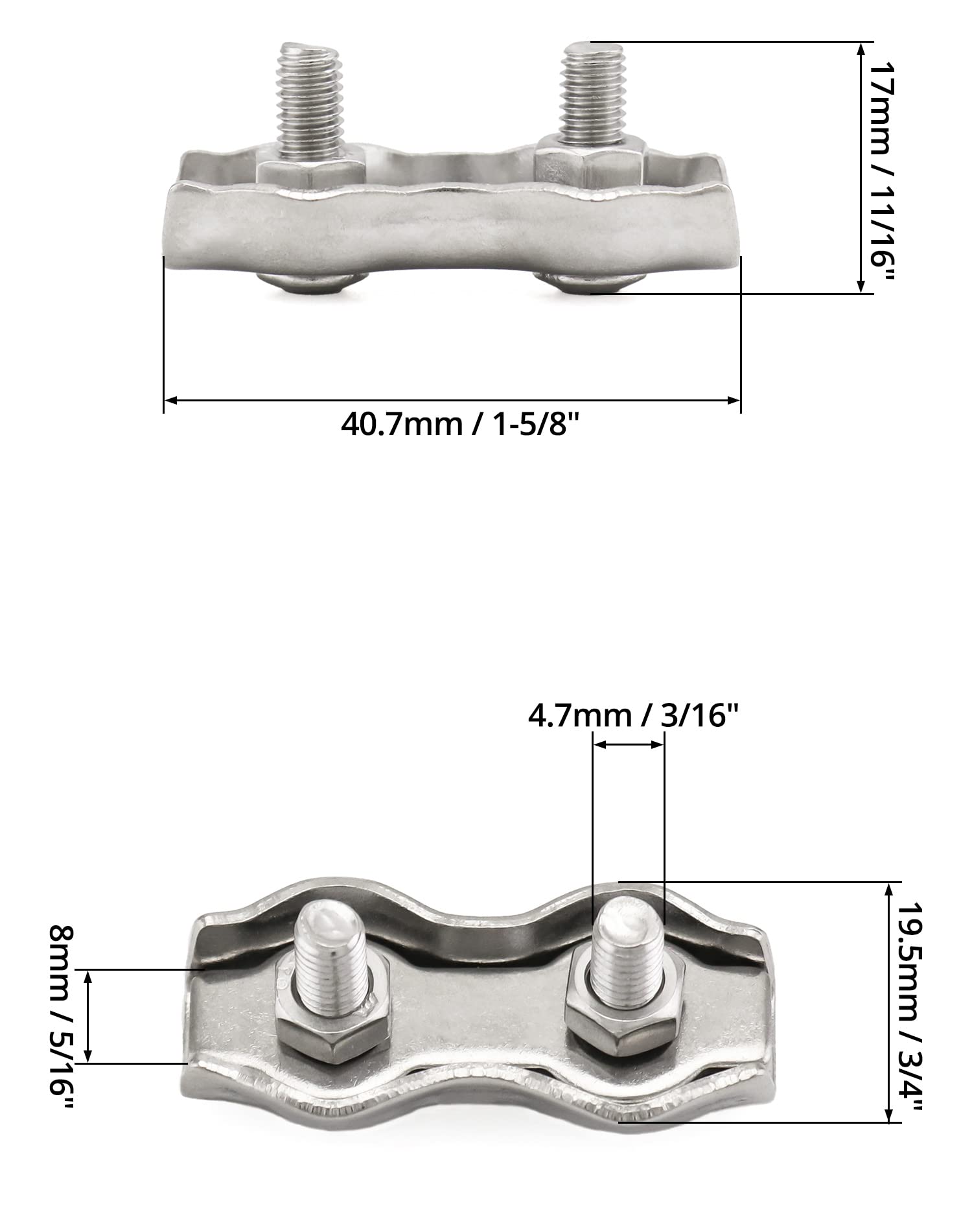 10 Pezzi Di Clip Duplex M5, Morsetti Per Funi Metalliche In Acciaio Inossidabile 304 Morsetti Duplex Per Funi Metalliche Da 5 Mm 86798650