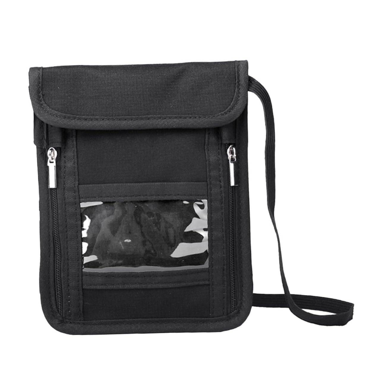 SHERCHPRY 2piezas Cartera De Pasaporte Compartimentos Múltiples Porta Documentos De Viaje Antirrobo Para Hombres y Mujeres Bolsa De Cuello Rfid Negro