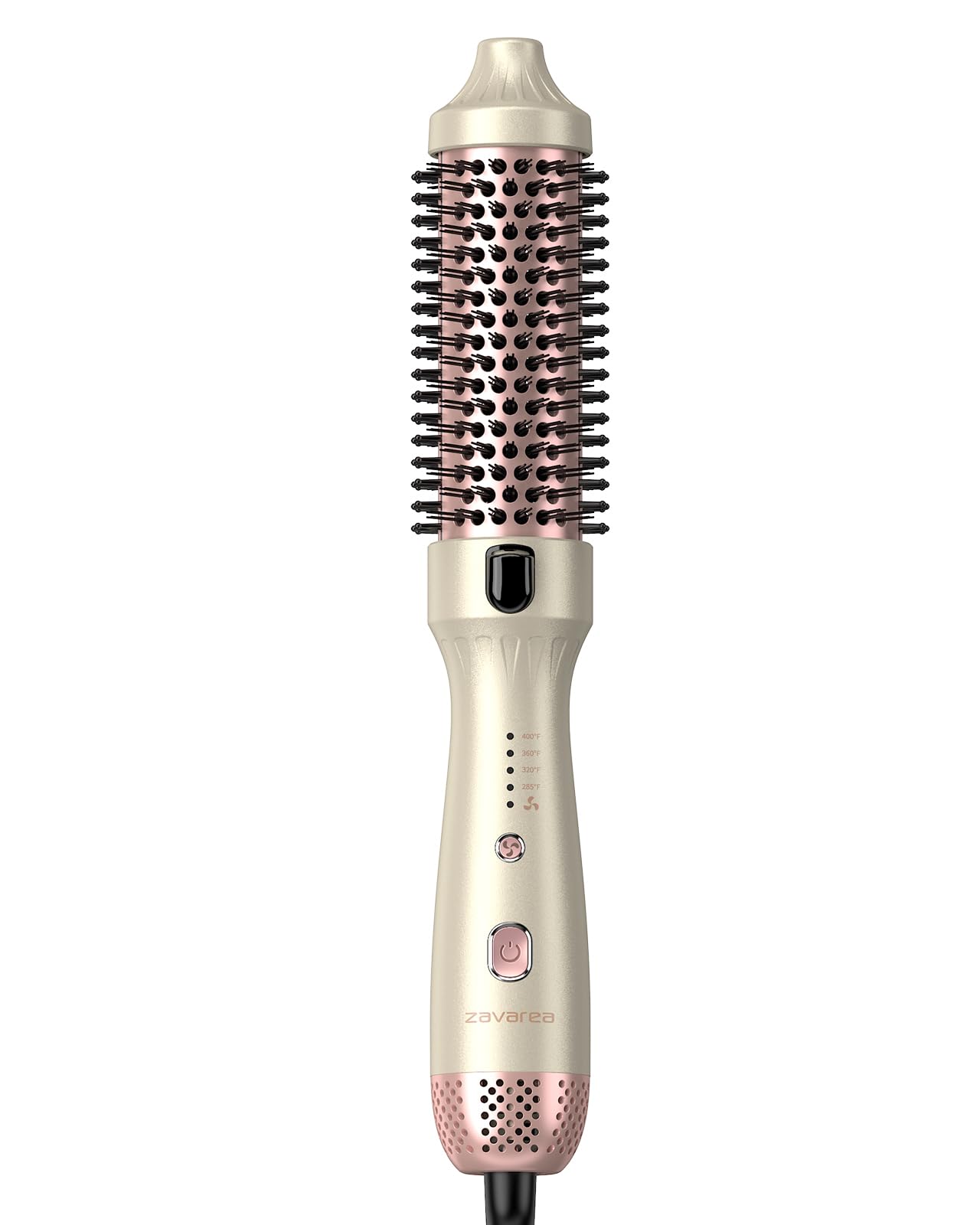Thermal Brush for Less Damage, Zavarea 1.5 Inch Heated Round Brush for Blowout Look, Heated Curling Styler with Negative Ions & Ceramic for Volumizing, Easy to Use, Dual Voltage Gold