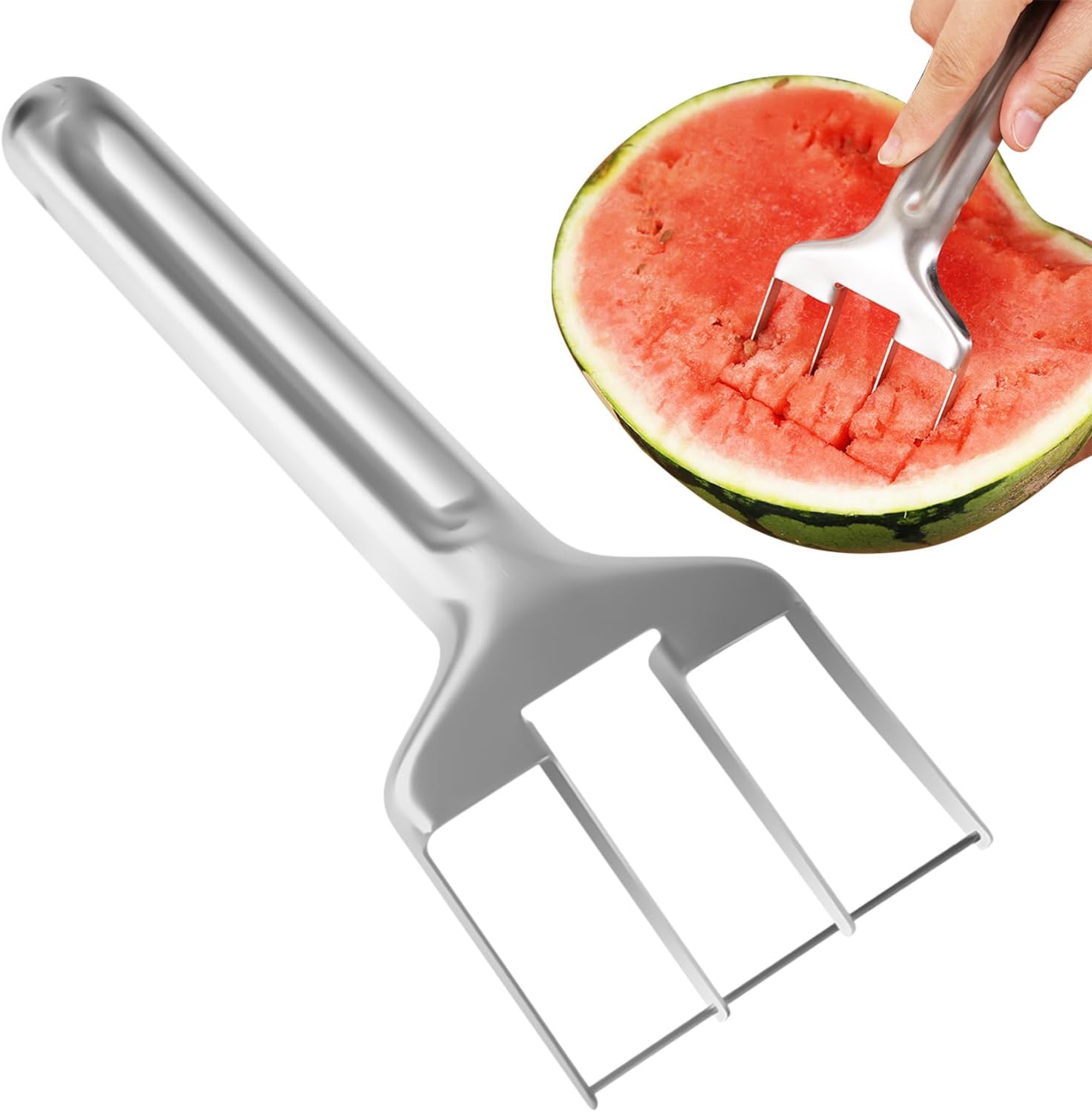 Watermelon Cutter Tool | Three-Cut Cantaloupe Dicer – Stainless Steel Kitchen Gadget for Fruit Daily Family Men Women Travel Outdoor Picnic Camping Dessert Salads Platter