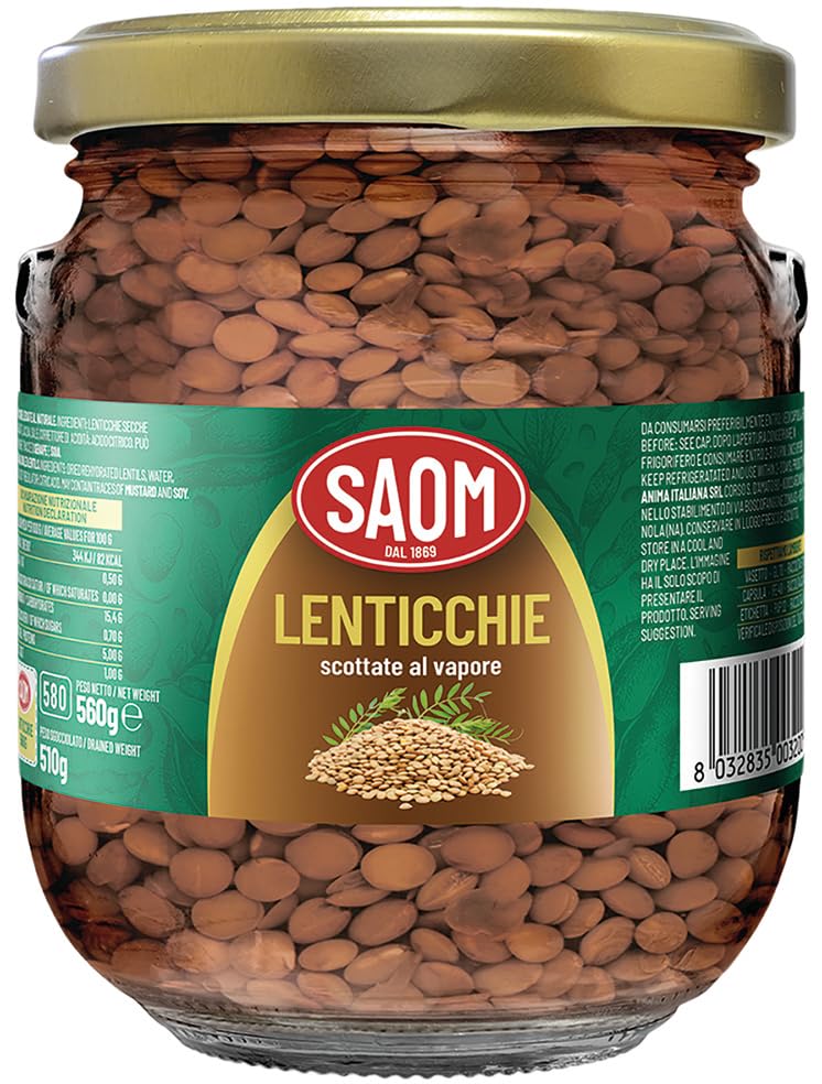 REPLOOD 6 Pezzi Saom Lenticchie Lessate Scottate al Vapore in Vetro 560gr Tot 3360gr