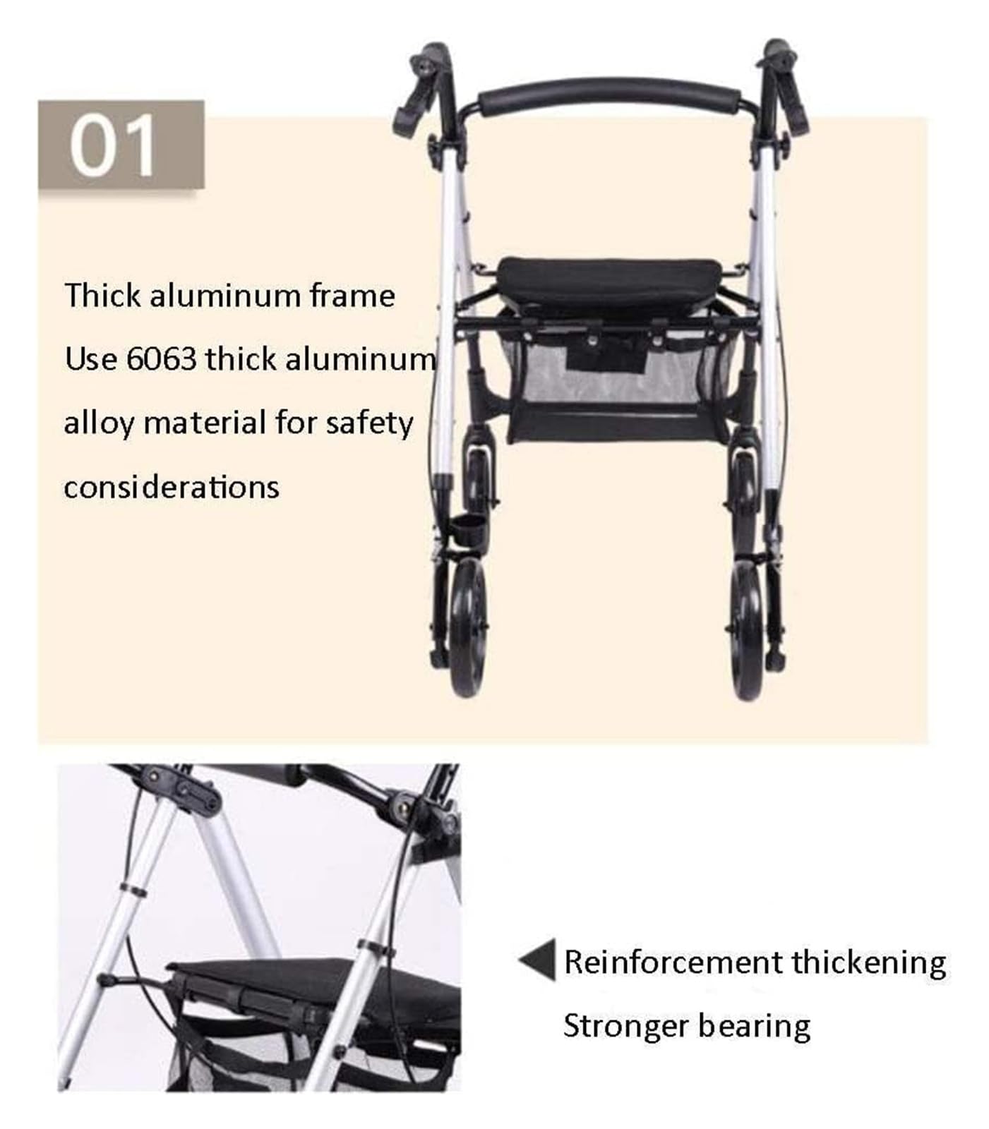 Andador Plegable, Andador Rollator, Rodillo ligero de aluminio de 4 ruedas plegable con freno de mano con asiento acolchado rodillo ayuda ajustable for personas mayores