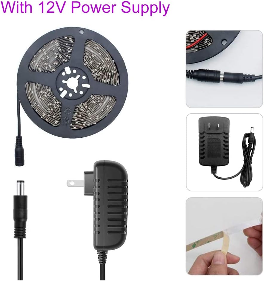Super Bright 60W LED UV Black Light Strip, Waterproof Blacklights 5M/16.4ft 3528SMD 300LED Ultraviolet Light for Party Night Fishing with 12V 5A Power Supply