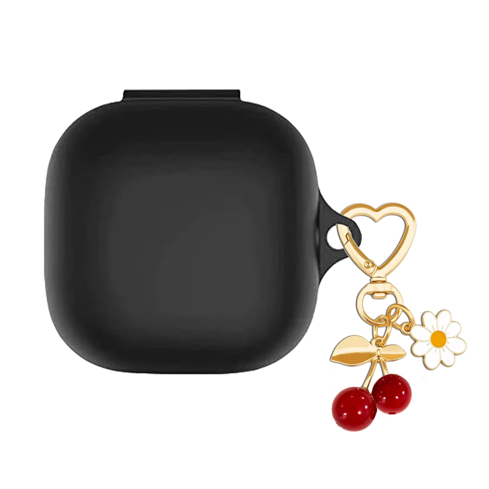 AGAOSH Protective Case for Beats Fit Pro with Cute Cherry Charm Heart Keychain,Stylish Black Print Soft Silicone Skin Cover Accessories Daisy Key Chains for Beats Fit Pro Charging Case Black