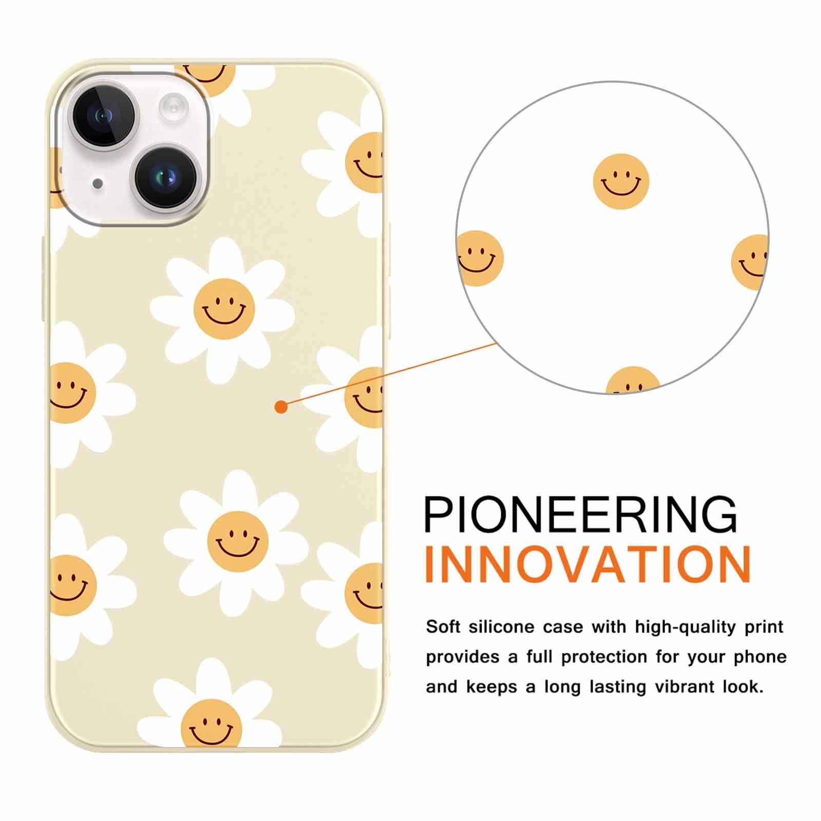 Yoedge 2 Pack Cute Flowers Print Suitable for iPhone 15 6.1" Phone Case, Floral Daisy Aesthetic Pattern Shell Soft Silicone TPU Shock-Absorbing Smile Cover for Women and Girls — view 3