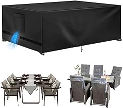 180 x 120 x 74 cm Outdoor Table Cover, Waterproof 420D Oxford Cloth, Garden Furniture Cover, Outdoor Table Cover with Air Vent, Windproof, UV Protection, Black