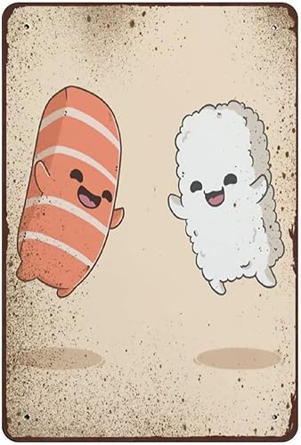 Cartel de sushi lindo póster de sushi impresión de comida japonesa, ilustración de alimentos, novedad, retro, vintage, placa de matrícula de