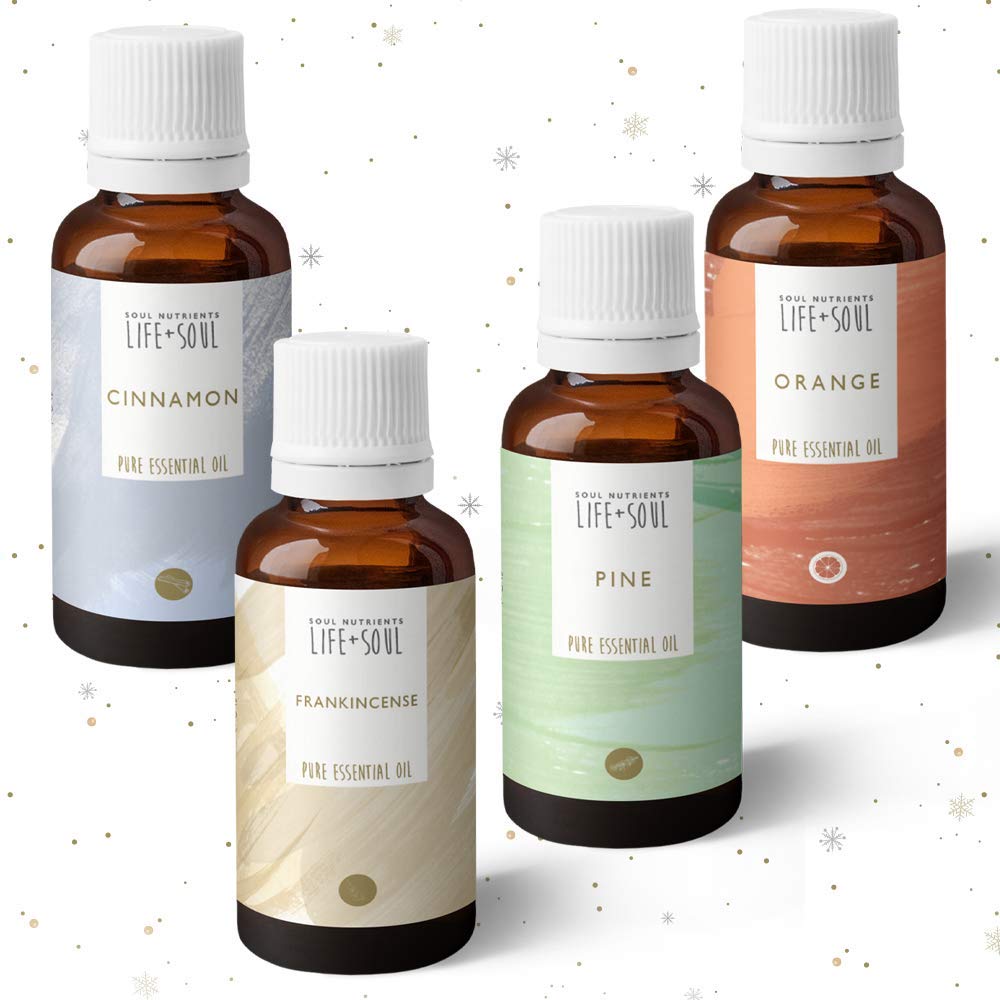 Christmas Essential Oils Set 4x 10ml | Festive Frankincense, Cinnamon, Orange & Pine | 100% Pure Xmas Oils for Diffuser & Aromatherapy