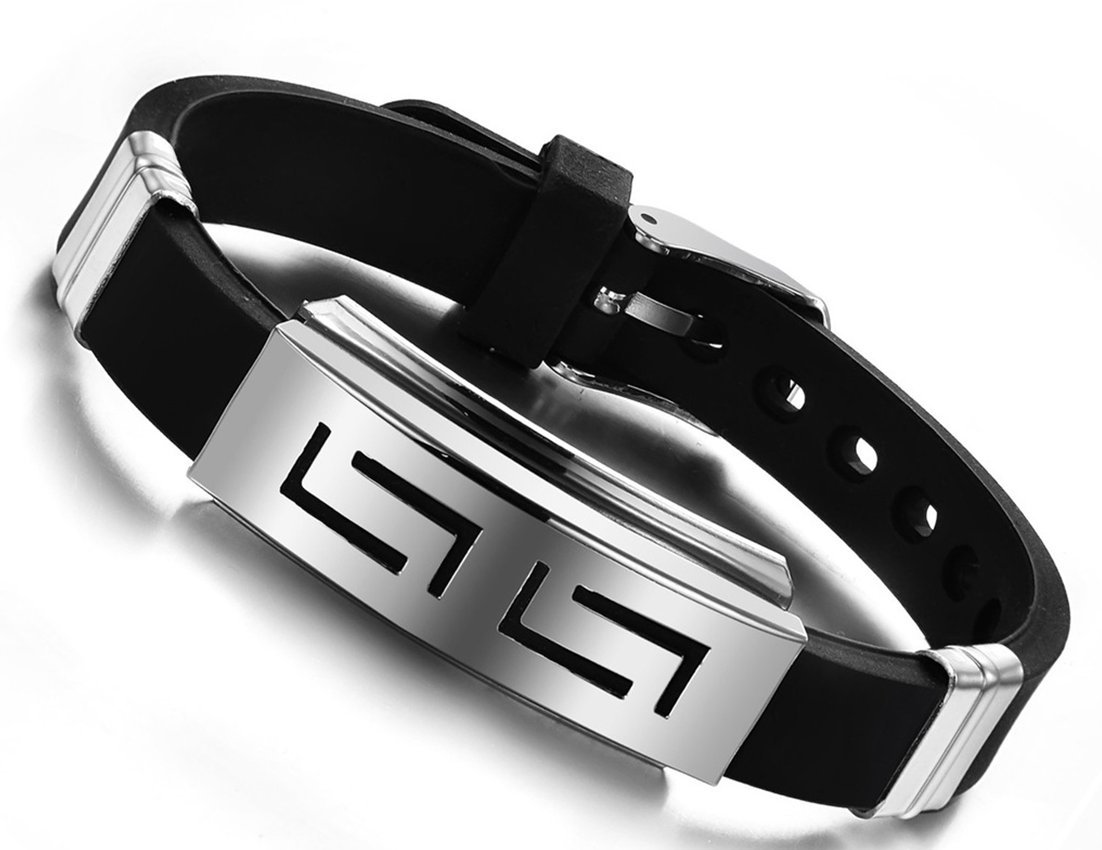 Feilok Forma Laberinto Hombre Acero Inoxidable Ajustable Pulsera/Brazalete, Color Negro Plateado