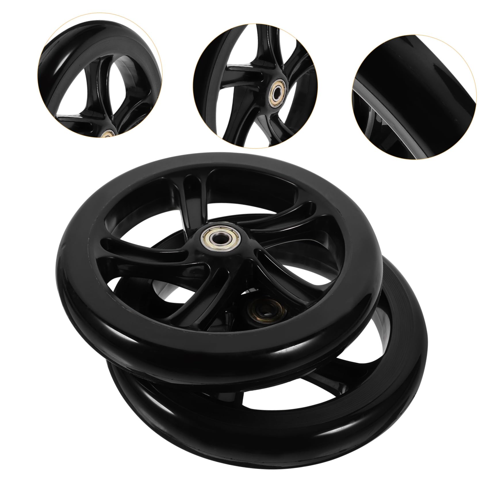 Ruote per Monopattino in Pu Nero 175mm 2 Pezzi Rotelle Resistenti e Facili da Installare per Monopattino Elettrico e Skating