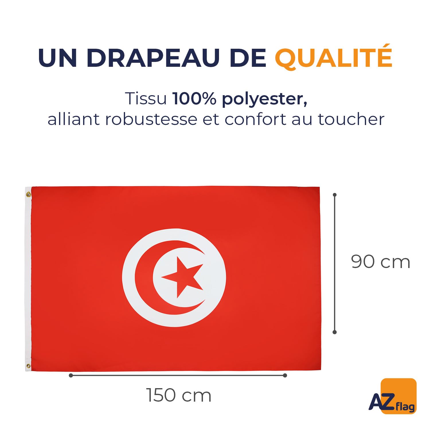 Drapeau Tunisie AZ FLAG 45x30 Cm : Le Pavillon Nautique Résistant Pour Ton Bateau