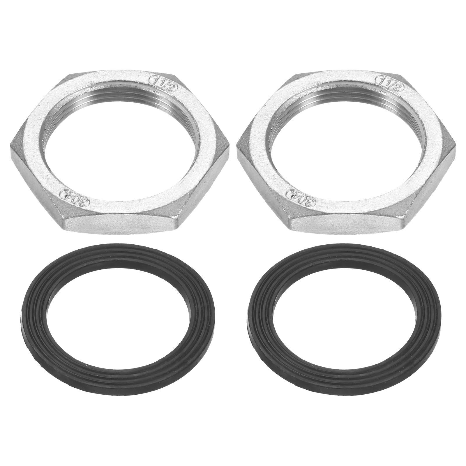 M METERXITY Hex Lock Nut (G 1-1/2 Inch Female Thread) 2 PCS - 304 Stainless Steel Pipe Fitting Locknuts & with Silicone Washer, Apply to Kitchen Sink Plumbing/Bathroom Basin
