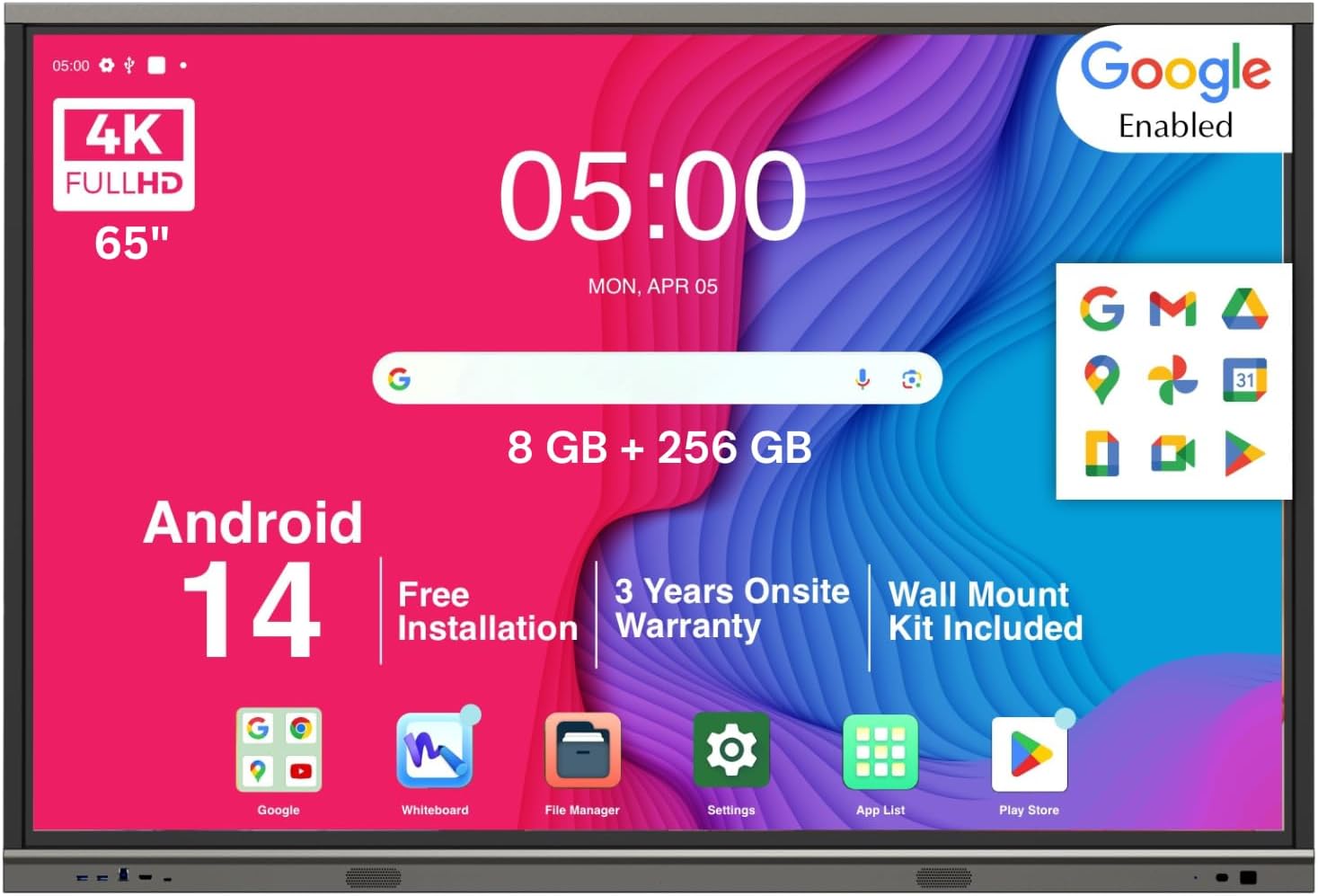 Studynlearn 65 Inch 8GB |128GB Interactive Flat Panel Android 14.0, 4K ...
