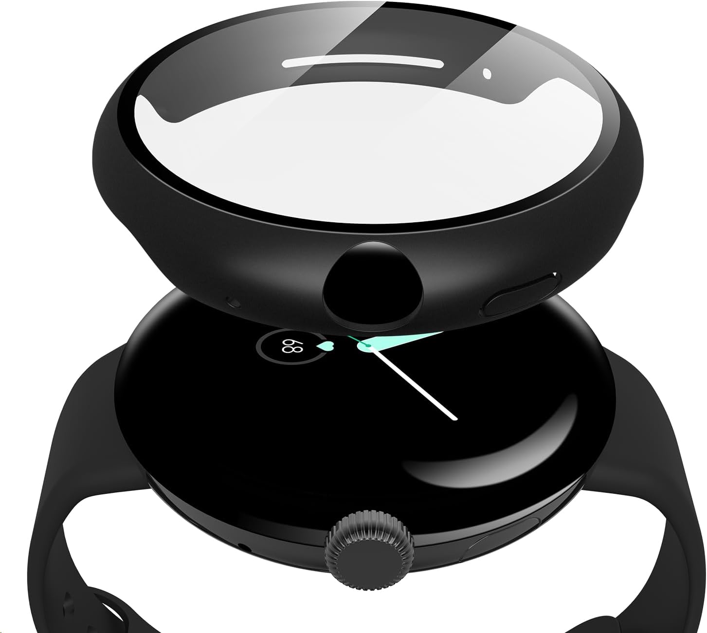 Misxi Pack of 2 Hard PC Case with Screen Protector Compatible with Google Pixel Watch 3 45 mm (2024), Easy Installation, Lightweight, Ultra-Thin Protective Case for Pixel Watch 3, Black