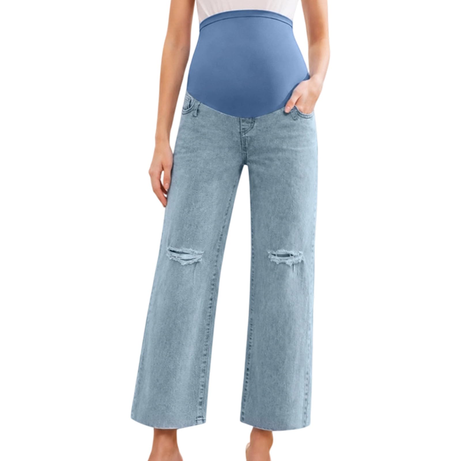 Bauch Umstandsjeans für schwangere Frauen, gerades Bein, Jeanshose mit verstellbarer Taille für lässiges Pendeln, Schwangerschaftshose über dem Bauch, Umstandshose, Panel Jeans, Hose für werdende Bein