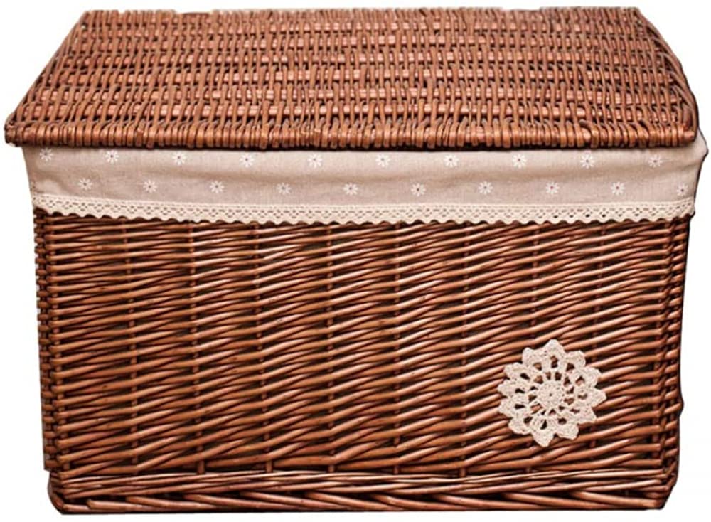 Woven Storage Basket, Wicker Basket Woven Square Basket with Lid
