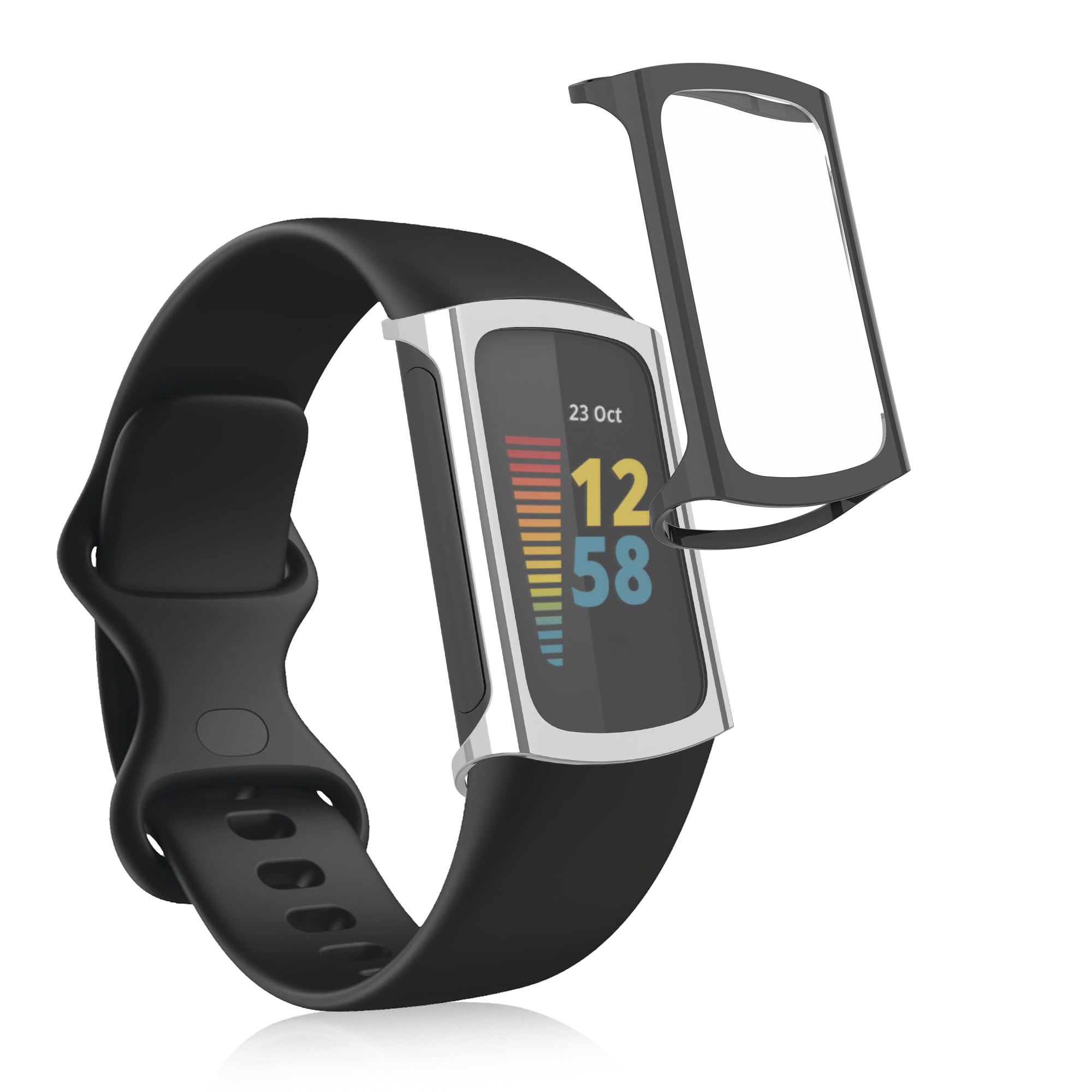 kwmobile Etui kompatybilne z Fitbit Charge 6 / Charge 5 – 2 x silikonowe etui na monitor fitness z TPU – srebrne/ciemnoszare