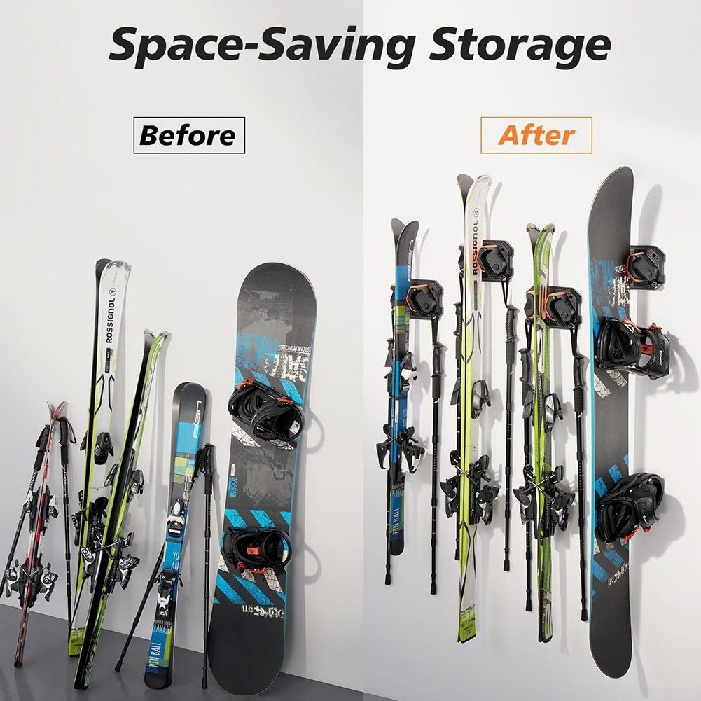 Rastrelliera da parete per sci e snowboard, sicura, antiscivolo, si adatta a qualsiasi sci/tavola, portasci e snowboard, organizer per attrezzi invernali, 1 pezzo