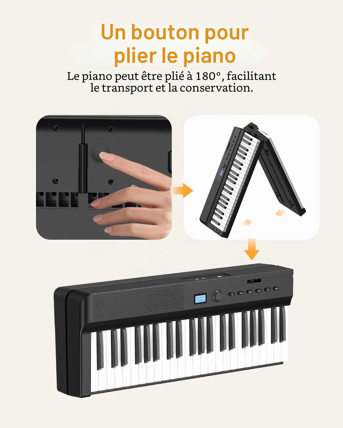 Piano pliable amélioré 88 touches, clavier semi-lesté pleine taille, prend en charge MIDI, clavier de piano pliable portable Bluetooth avec pédale de sustain et sac de piano, pupitre