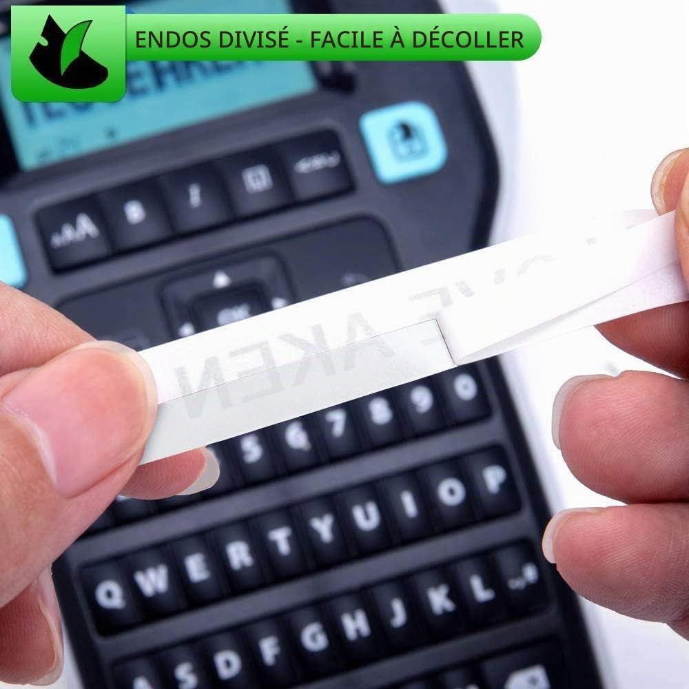 Aken A40913 Ruban Compatible Dymo D1 9 mm x 7 m Noir sur Blanc pour LabelManager