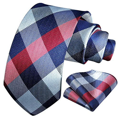 Image of HISDERN Mens Ties Plaid Tie and Pocket Square Set Classic Woven Formal Checkered Neckties & Handkerchief Wedding Party