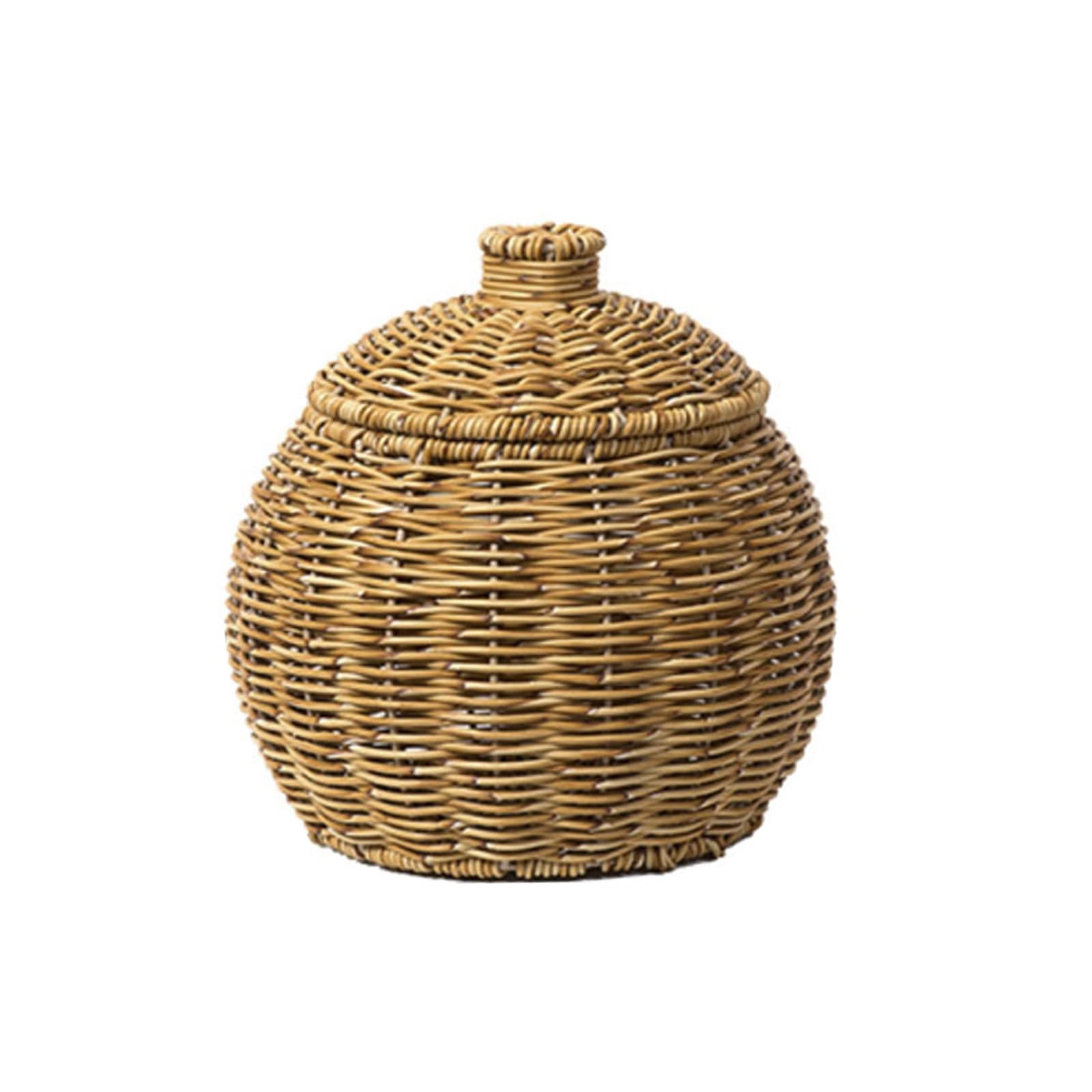 Woven Desk Basket with Protective Lid Tabletop Handwoven Storage Container Plastics Sundries Holder Stationery Organizers Desk Organizers