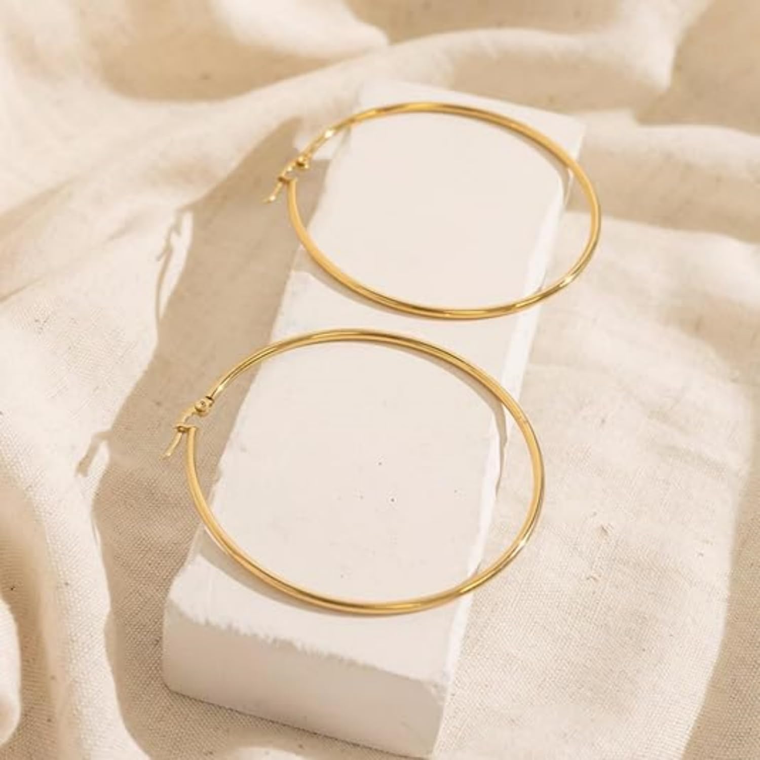 Solid 14k Gold Hoop Earrings for Women,2mm Tube Yellow Gold Hoop 14k Real Gold | Flex Continuous Hoop Gold Earrings | 20mm-60mm (0.8-2.8 Inch) (40)