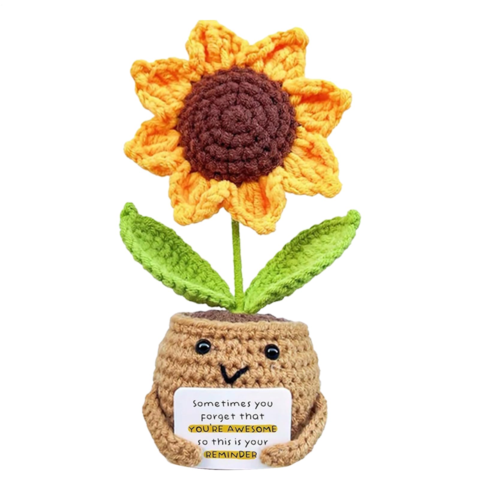 Positive Sunflower Crochet Potted Flowers, Emotional Support Plant with Encourage Card, Handmade Crochet Sunflower Doll Home Decoration, for Teacher Appreciation Birthday Presents