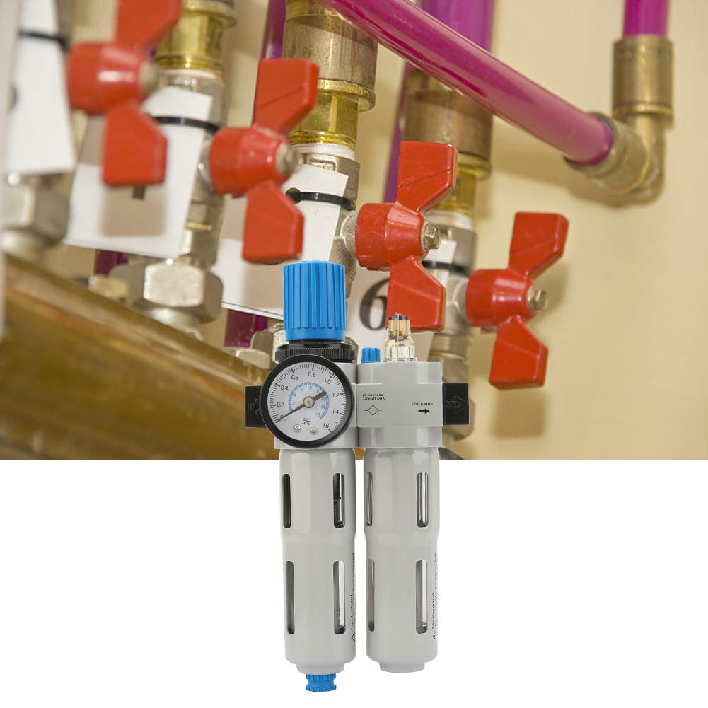 Regulador de Filtro de Aire, Combo de Lubricador y Regulador de Filtro de Aire Comprimido de 1/4 Pulgadas, Combos de Agua, Filtro, Regulador y Lubricador de Aleación de Aluminio