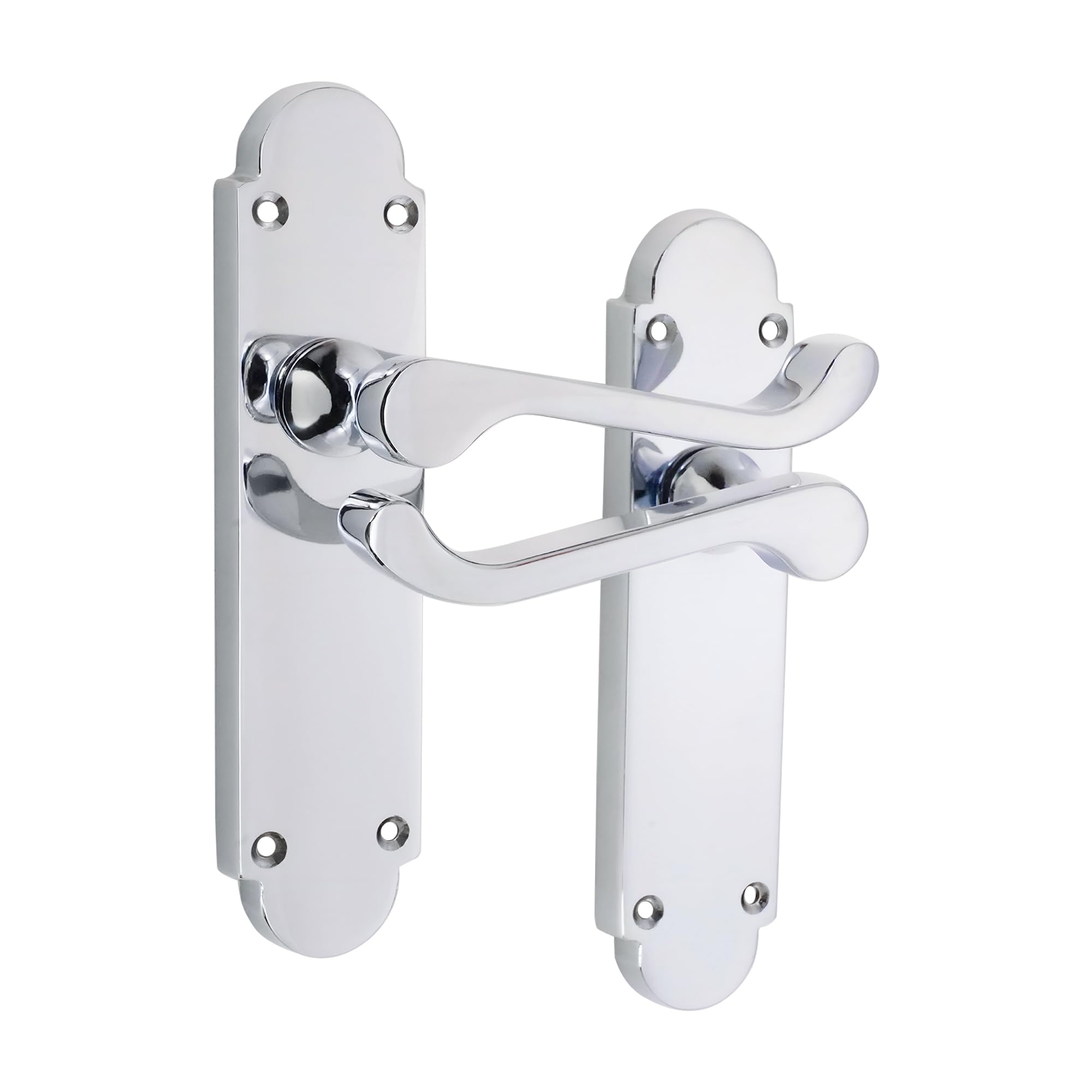 Infinity Decor Polished Chrome Victorian Scroll Lever Latch Door Handle on Half Round Backplate Set Passage Door Pulls – Suitable for Internal & Exterior Doors