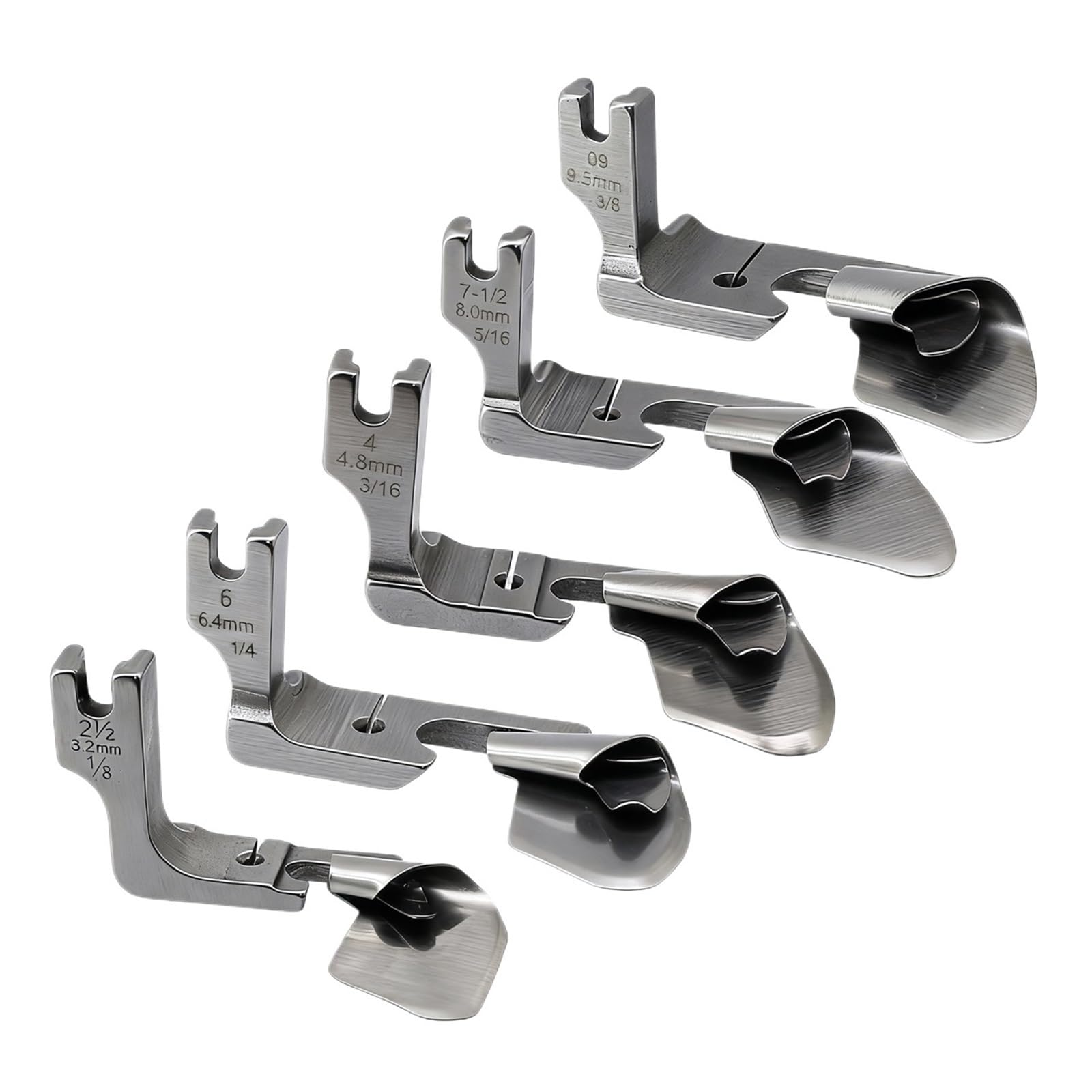 1/5 Sztuk Zakrzywiona Stopka Przewijania 3.2-9.5mm Hem Pull Tube Do Jedwabnego Szyfonu Zaciskania Akcesoria Przemysłowych Maszyn Szycia(5 Piece)