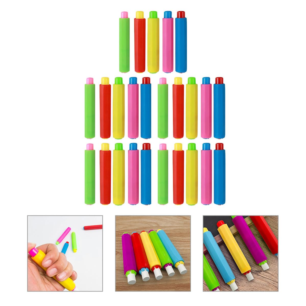 Zerodeko Lot de 25 Porte-craies Réglables en Plastique Pp Colorés, Clip de Protection pour Craies, Accessoires Scolaires Pratiques pour École, Bureau et Maison, Gardien de Plusieurs styles