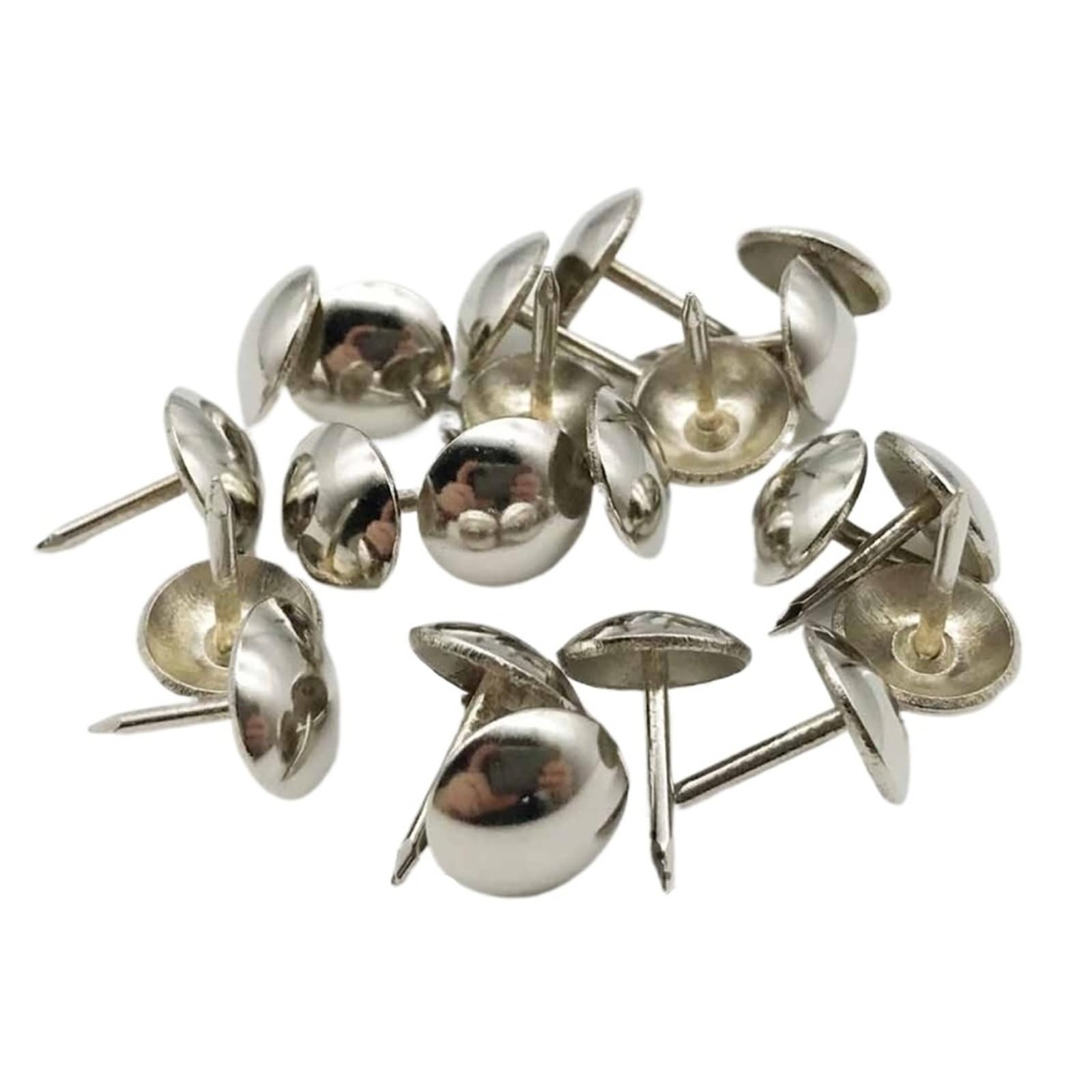 Flat Head Push Pins 100pcs Golden Silvery Upholstery Nail Wooden Box Sofa Shoes Decorative Tack Stud Pushpin Doornail(Silvery cap dia 10mm)