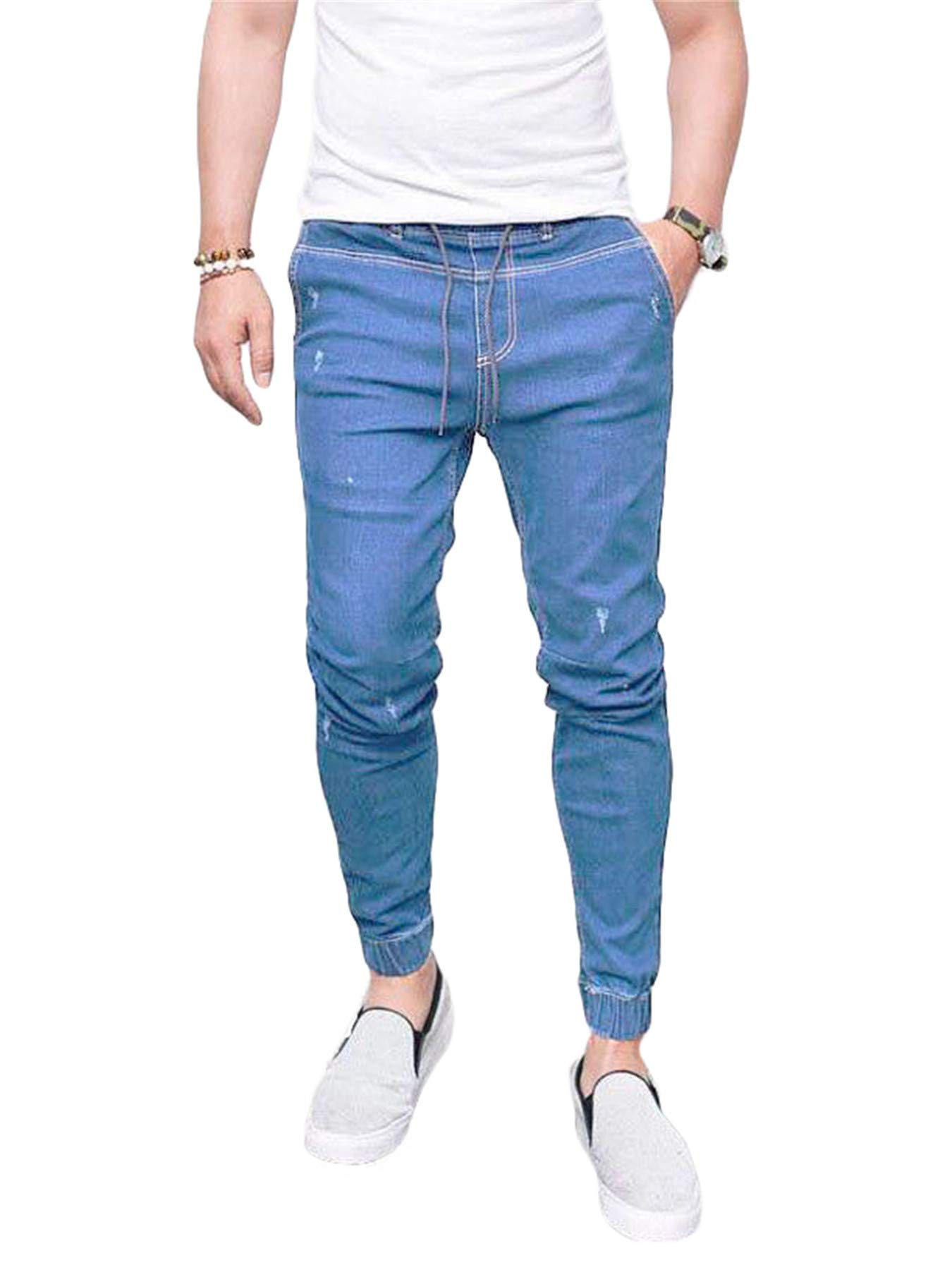 Andongnywell Mens Skinny Stretch Elasticated Waist Jeans Workout Slim fit Jogger Trousers Stretchy Denim Pants