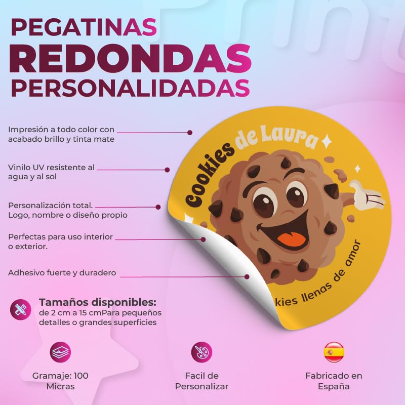 Pegatinas Personalizadas Redondas en Vinilo UV – Etiquetas Adhesivas Resistentes al Agua y al Sol – Ideal para Logo de Empresa, Packaging, Regalos, Cumpleaños, Boda, Bautizo y Comunion (5cm ø)