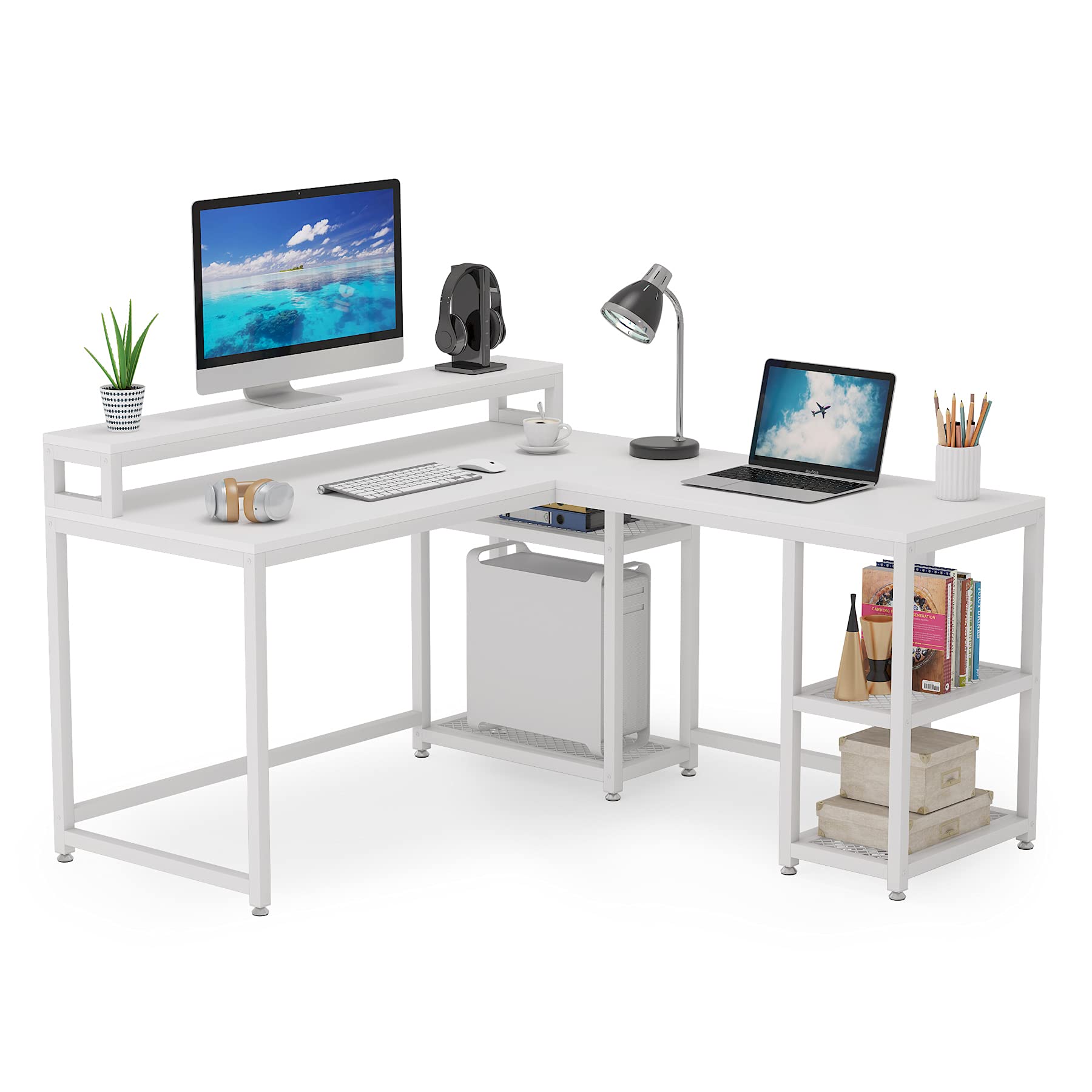 Tribesigns Reversible LShaped Desk with Monitor Stand, 59x55 inch Large Corner Computer Desk