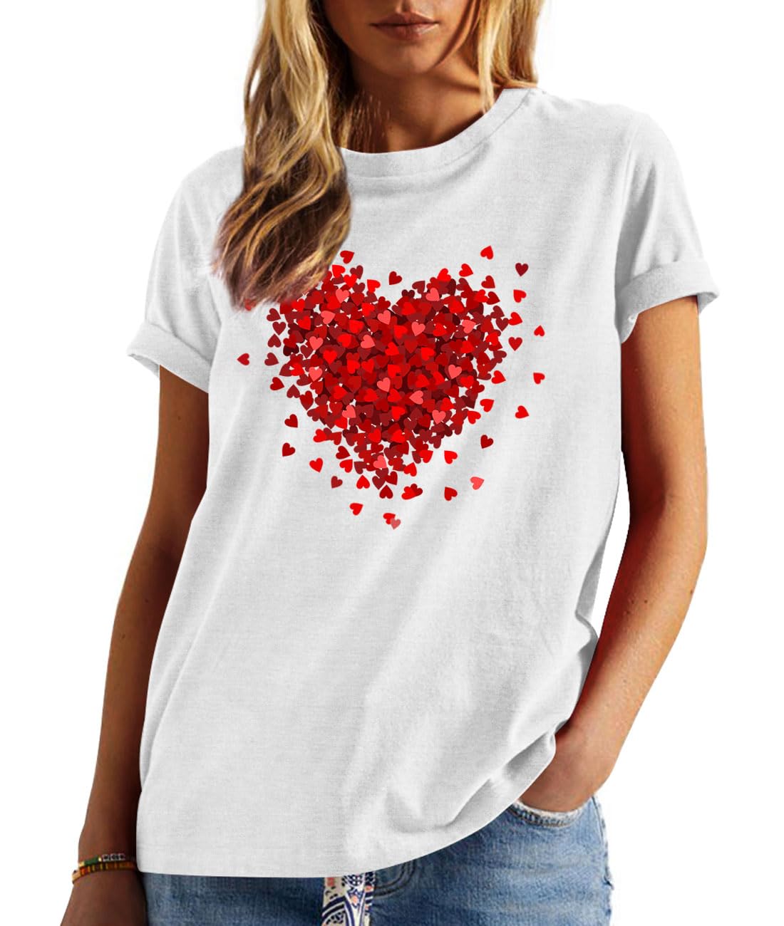 Maglietta da donna per San Valentino, con stampa a cuore e scritta "Love"