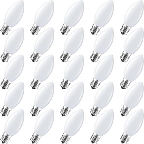 Brightown Paquete de 25 bombillas LED C9 de Navidad, bombillas LED C9 inastillables de plástico blanco, repuesto para luces de cadena de Navidad,
