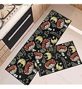 Arttown Mushroom Kitchen Rugs and Mats Non Skid Washable Set of 2, Vintage Boho Botanical Moon Ki...