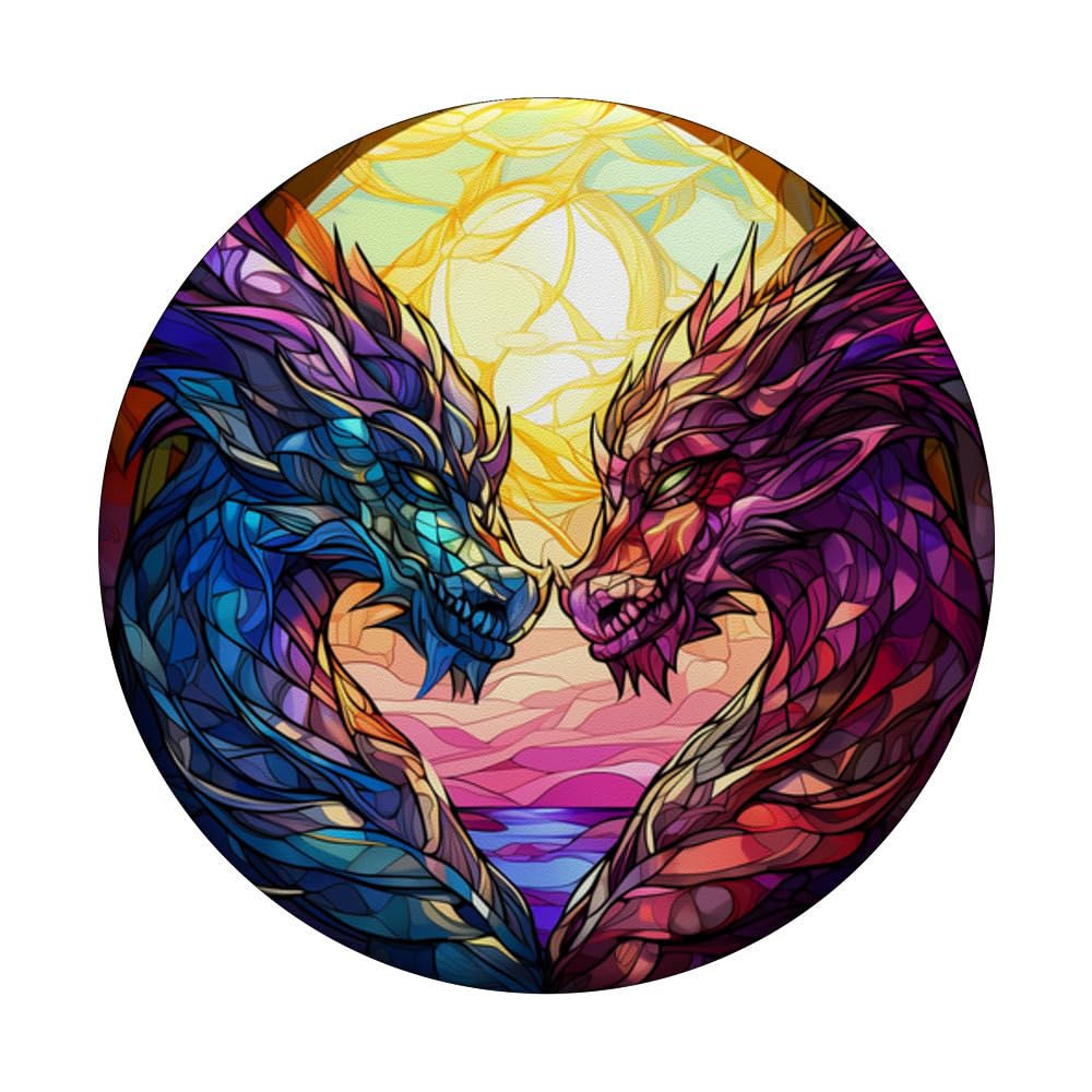 Stained Glass Dragon PopSockets Swappable PopGrip, Black - Image 3