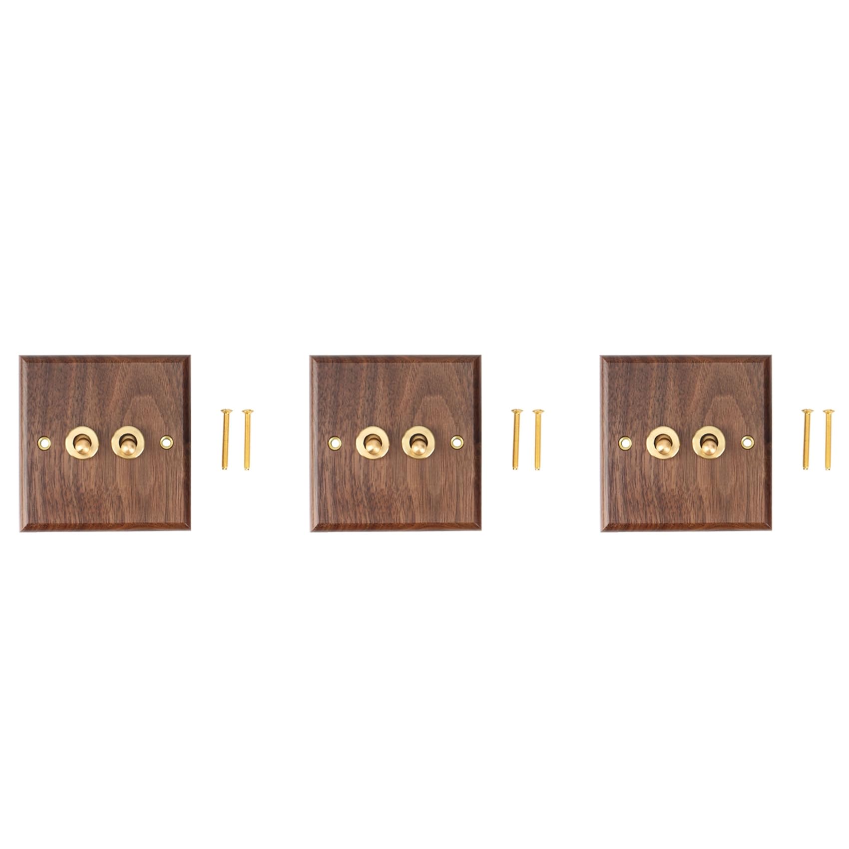Qarmijaer 3X Retro American Industrial Style Light Switch Socket, Solid Wood Brass Toggle Switch Plate,Antique Home Stay Switch(2)