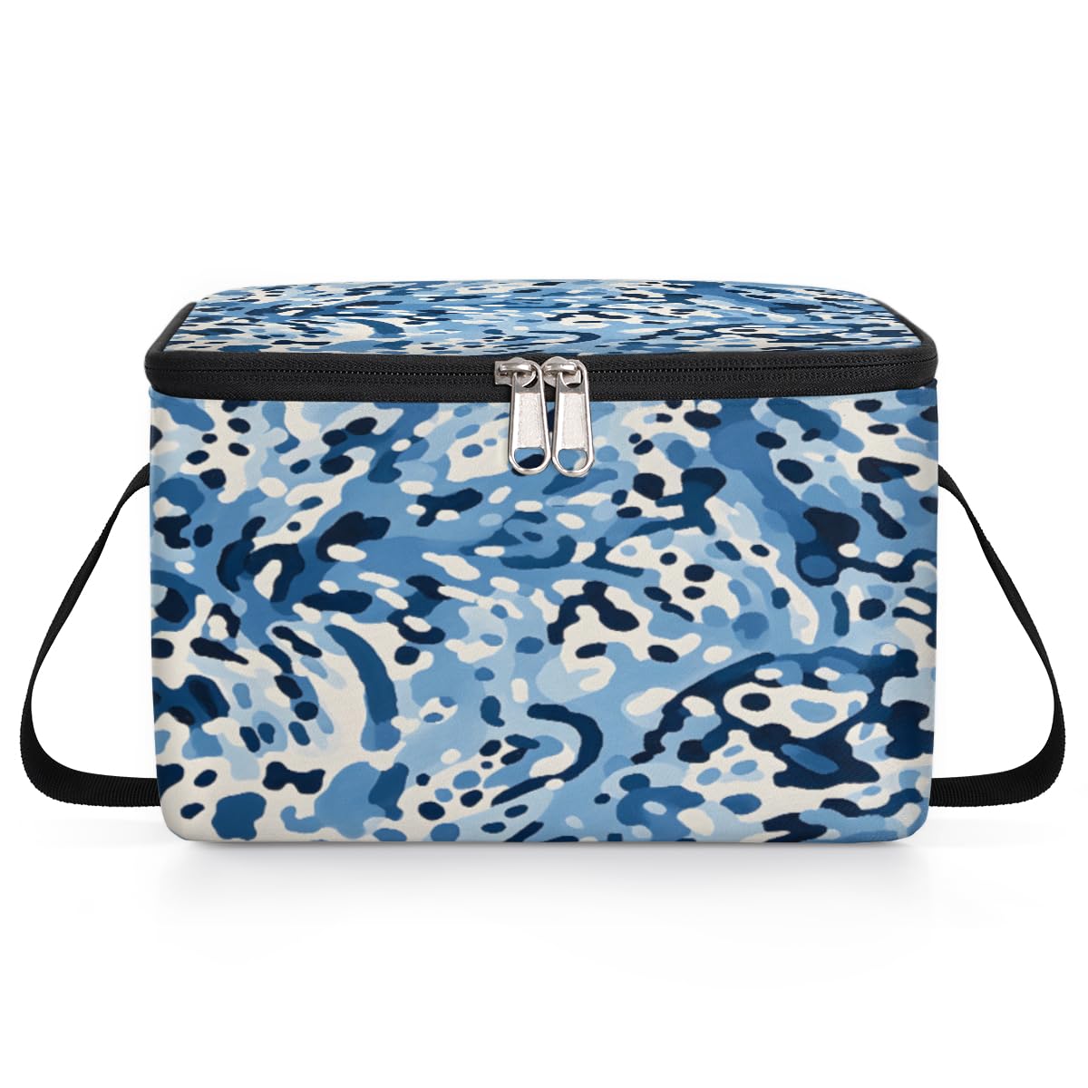 GzLeyigou Camouflage Lunch Bags for Women Men 9 Cans, Hot & Cold Food Delivery Bag Insulated Grocery Bag Insulated Lunch Box Fashionable Blue Camo Cooler Bag for Office Work Picnic Beach
