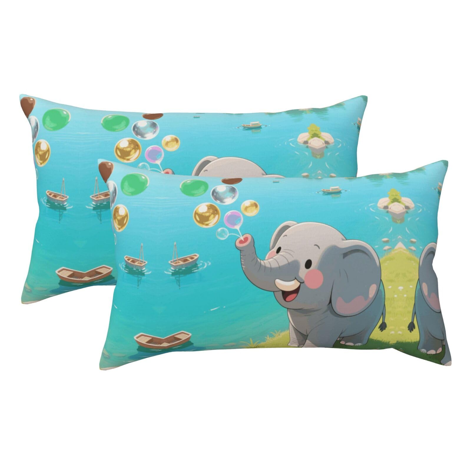 Elephant Blowing Bubbles Luxury King Pillowcases Set of 2, Plush Velvet Feel Pillow Covers with Hidden Zipper, Skin & Hair Friendly, 20x36 Inches Pillow Cases for Sleeping Gift