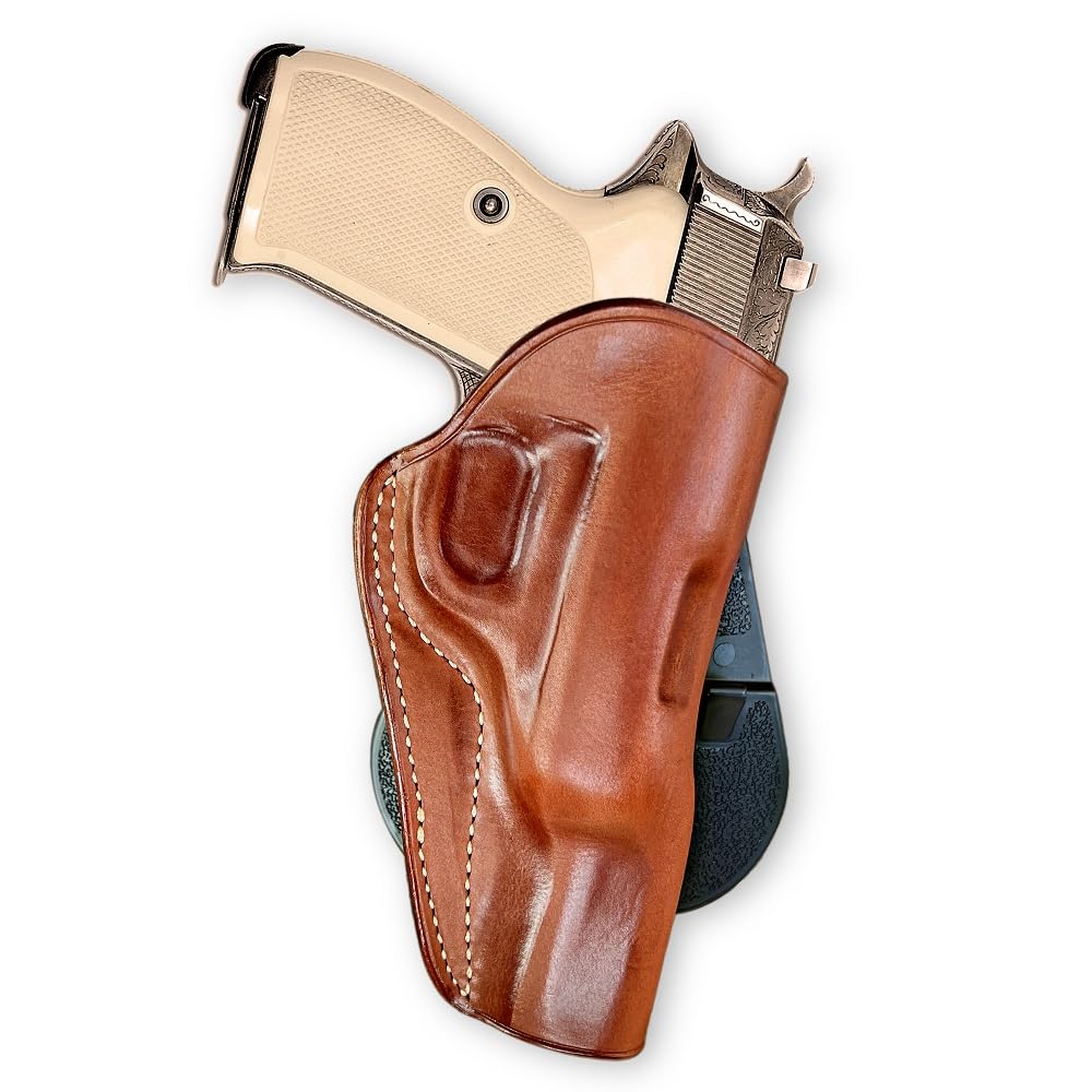 Masc Premium Leather OWB Paddle Holster with Open Top Fits, Walther P38 9mm 4.9" Barrel, Right Hand Draw, Brown Color #1228#